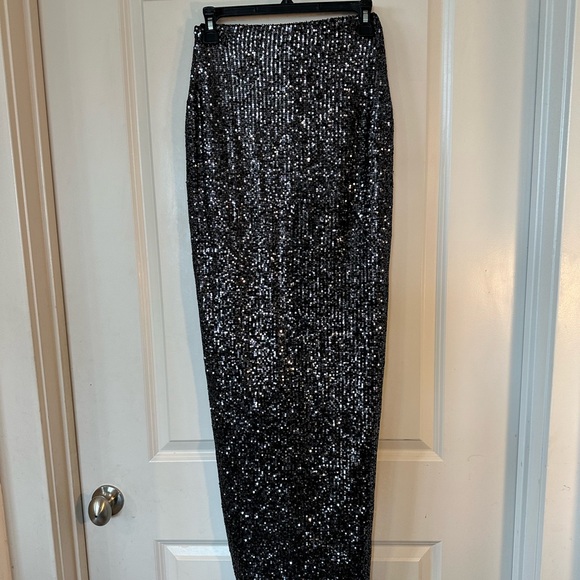 SHOWPO. Black Sequin Glittery Black Maxi Deep Side Slit Maxi Dress, Size 4 - Picture 3 of 8